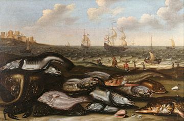 Vissen op het strand, Adam Willaerts, Willem Ormea