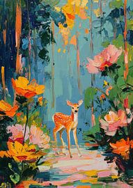 Deer Poster Forest Impressionism Oil Painting by Niklas Maximilian