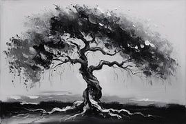 Zwart-wit expressieve boom kunst van Art & Soul Creations