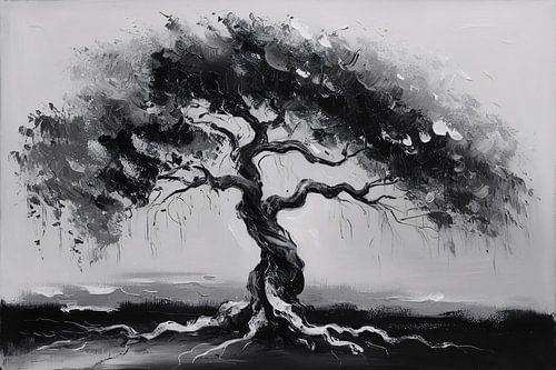 Zwart-wit expressieve boom kunst