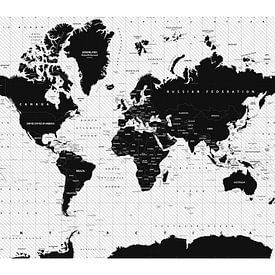 Carte du monde décorative en noir et blanc sur Emma Kersbergen