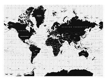 Dekorative Weltkarte schwarz-weiß von Emma Kersbergen
