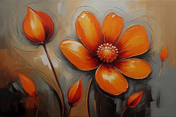 Orange Flower Impression in Oil Painting by De Muurdecoratie