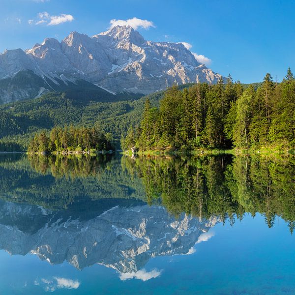 Wettersteingebirge and Zugspitze are reflected in Eibsee, Bavaria, Germany by Markus Lange