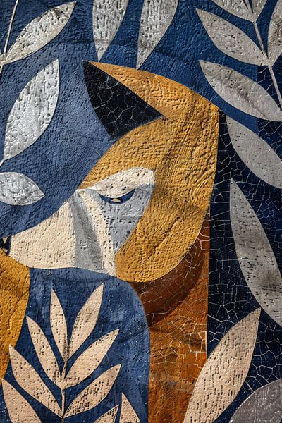 Abstract wolf with gold and blue accents by Art & Soul Creations
