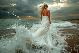 bride in the surf