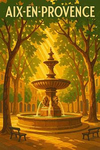 Aix-en-Provence Art Deco Poster – Fountain Elegance