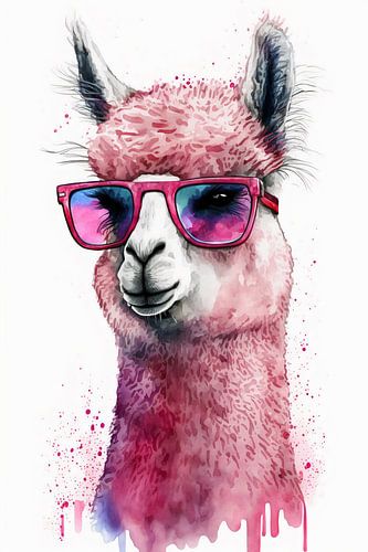 Stijlvolle alpaca met roze zonnebril