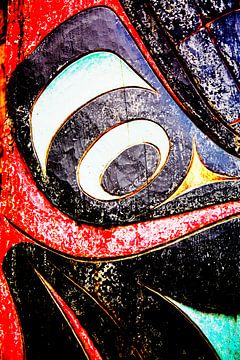 Colourful detail of a totem pole in Alaska by Arie Storm