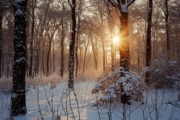 Magisch licht in het winterse bos van fernlichtsicht