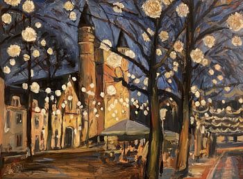 Festliche Lichter im Dezember auf dem Platz der Muttergottes in Maastricht