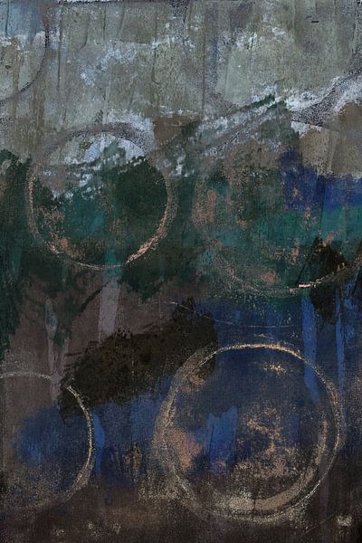 Modern abstract geometric art in blue, green, rusty brown by Dina Dankers
