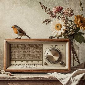 Rotkehlchen im Röhrenradio von Emiel de Lange