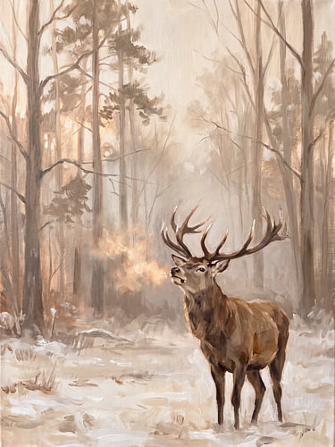 Red deer stag in the mist – Winter Stillness