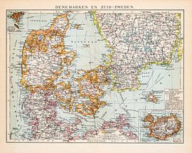Vintage map of Denmark and southern Sweden by Studio Wunderkammer