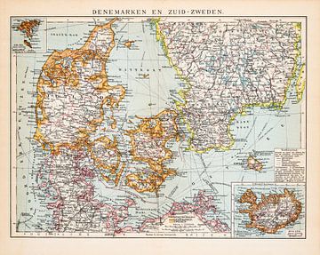 Alte Karte von Dänemark und Südschweden von Studio Wunderkammer