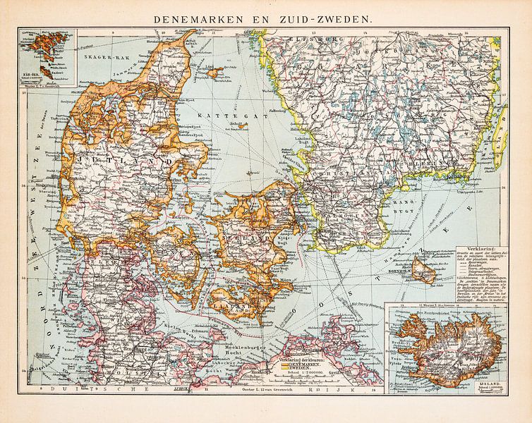 Vintage map of Denmark and southern Sweden by Studio Wunderkammer