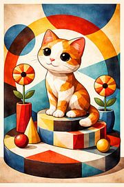 Chat géométrique et formes abstraites – Reproduction d'art moderne