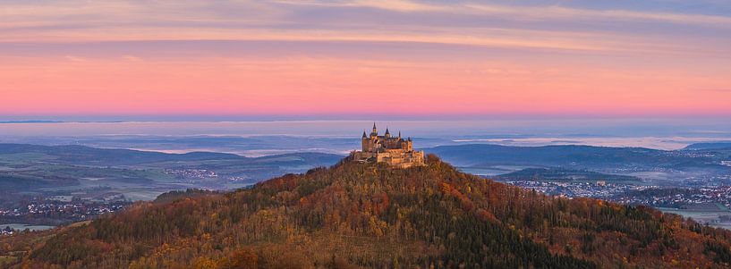 Panorama and sunrise in autumn at Hohenzollern Castle by Henk Meijer Photography