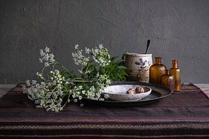 Nature morte moderne avec persil de vache, poterie et étain sur Affect Fotografie