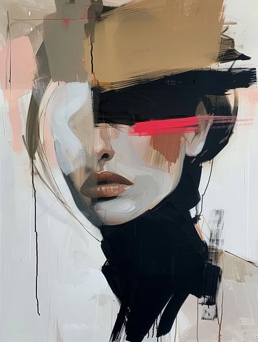 Abstract portret in aardetinten met een vleugje roze