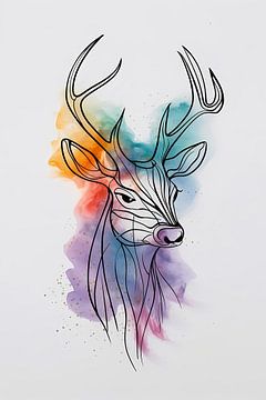 Cerf abstrait dans une aquarelle colorée sur De Muurdecoratie