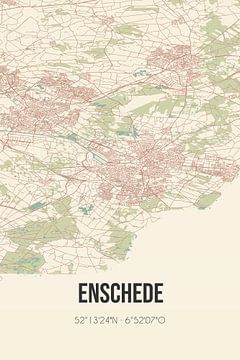 Retro kaart van Enschede, Twente, Overijssel. van Rezona