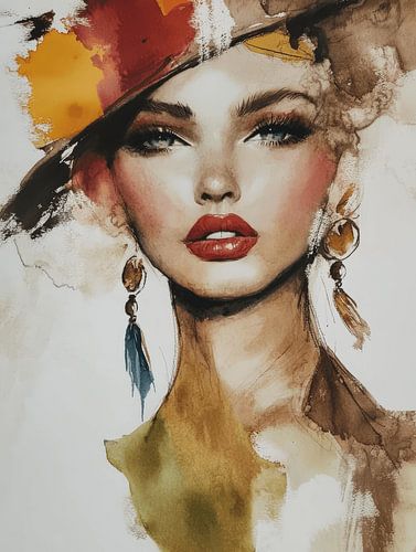 Modern en abstract portret in warme kleuren