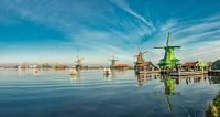 Windmills on the river Zaan near the Zaanse Schans, Zaandam, North Holland, Netherlands
