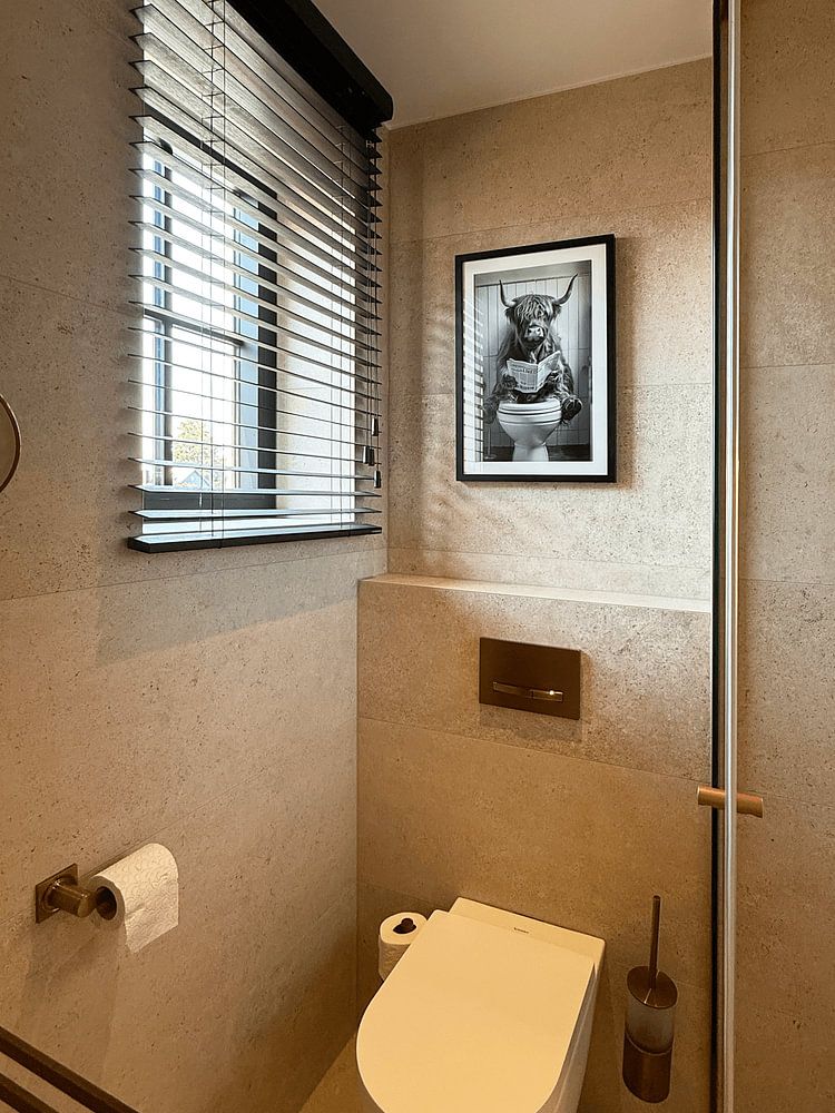 Highland Cattle Reading Newspaper on Funny WC Poster, by Poster Art Shop
