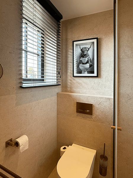 Customer photo: Highland Cattle Reading Newspaper on Funny WC Poster by Poster Art Shop