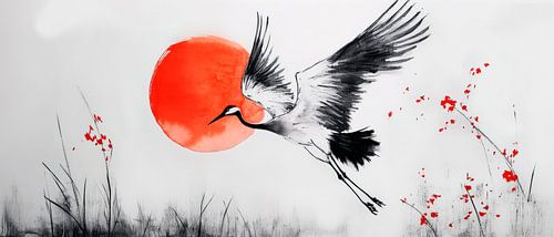 Kraanvogel in de zonsondergang - Minimalistisch