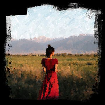 Woman looking across the field