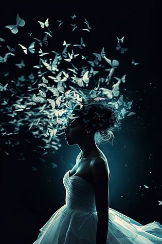 woman with butterflies