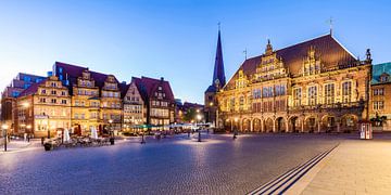 Marktplein van Bremen met 's nachts het stadhuis van Werner Dieterich