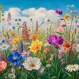 Sommer! Panorama eines Blumenfeldes in fröhlichen Farben von Studio Pieternel