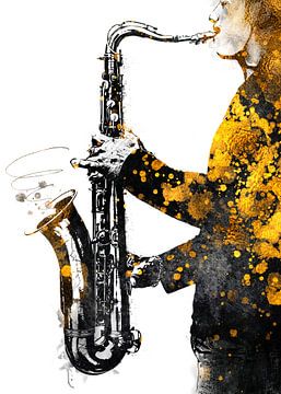 Saxofoon 2 muziekkunst goud en zwart #saxofoon #muziek van JBJart Justyna Jaszke