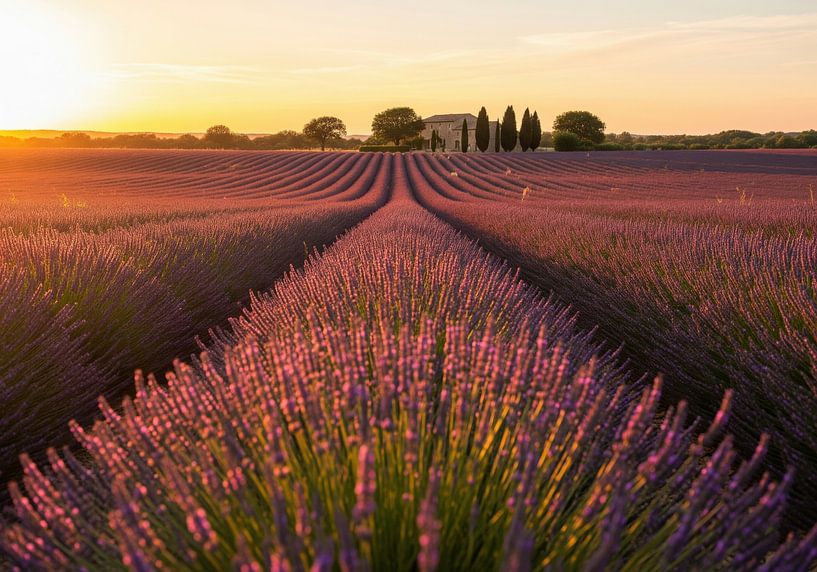 Lavender Field with Farmhouse at Sunset by Markus Gann