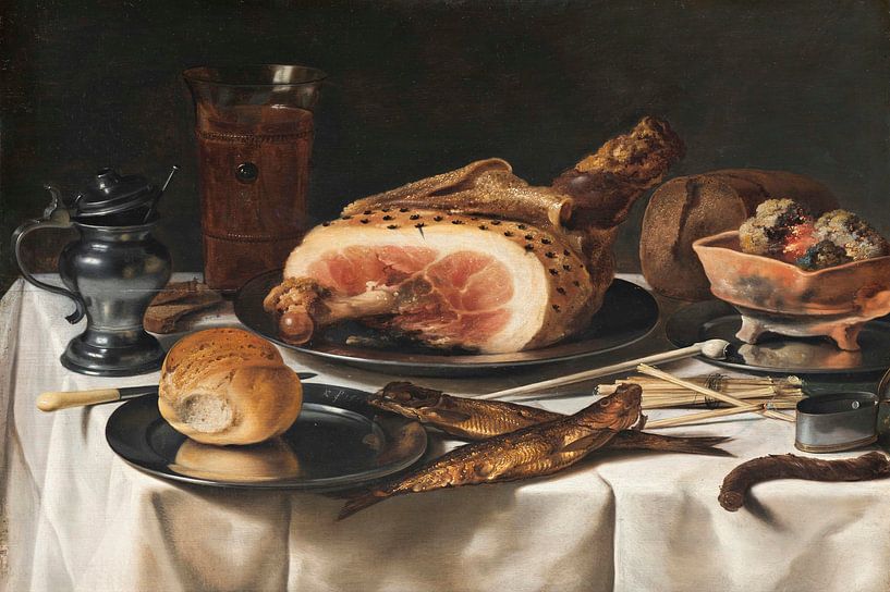 Still Life with Ham, Pieter Claesz. by Masterful Masters