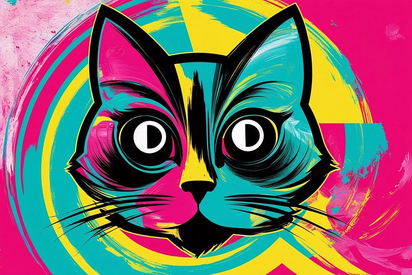 Colourful abstract cat art by Art & Soul Creations