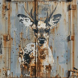 Graffiti Cerf Portrait Métal Rouille Urbain Détaillé Naturel