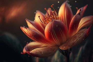 Tropische Blume mit Wasserspritzern von Surreal Media