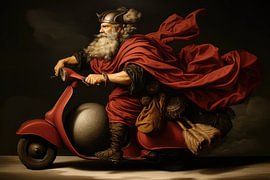 Viking on a Vintage Scooter by Peter Pen Drawings and Paintings