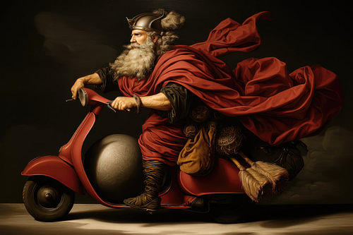 Viking on a Vintage Scooter