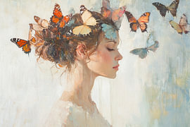 Woman Butterflies | Female Portrait with Colourful Butterflies by Art Whims