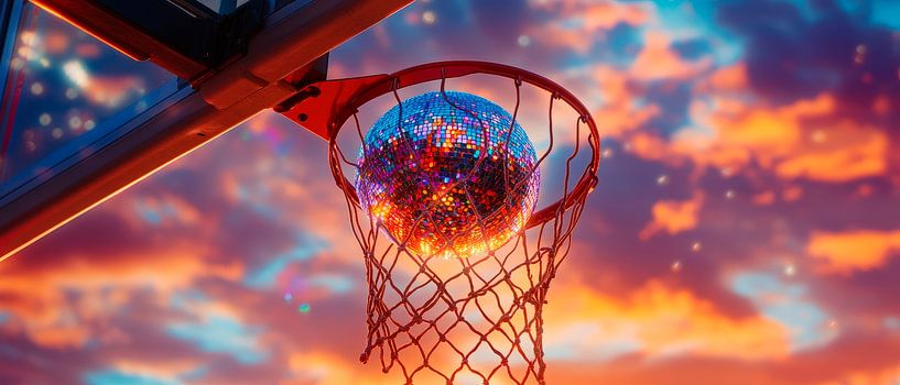 Panier de basket-ball dans la lumière du soir par Poster Art Shop