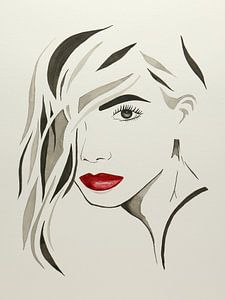 Lèvres à embrasser (aquarelle moderne portrait belle femme sexy dame coiffure abstraite beige )