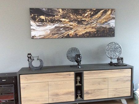 Gemälde Gold Schwarz | Oblong Gemälde | Großes Gemälde Wohnzimmer