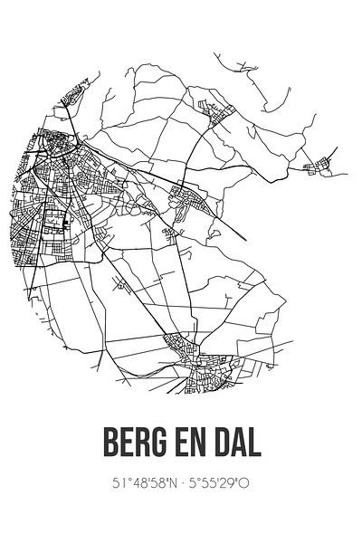 Berg en Dal (Gelderland) | Map | Black and white by Prints of Place