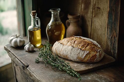Rustieke setting met brood